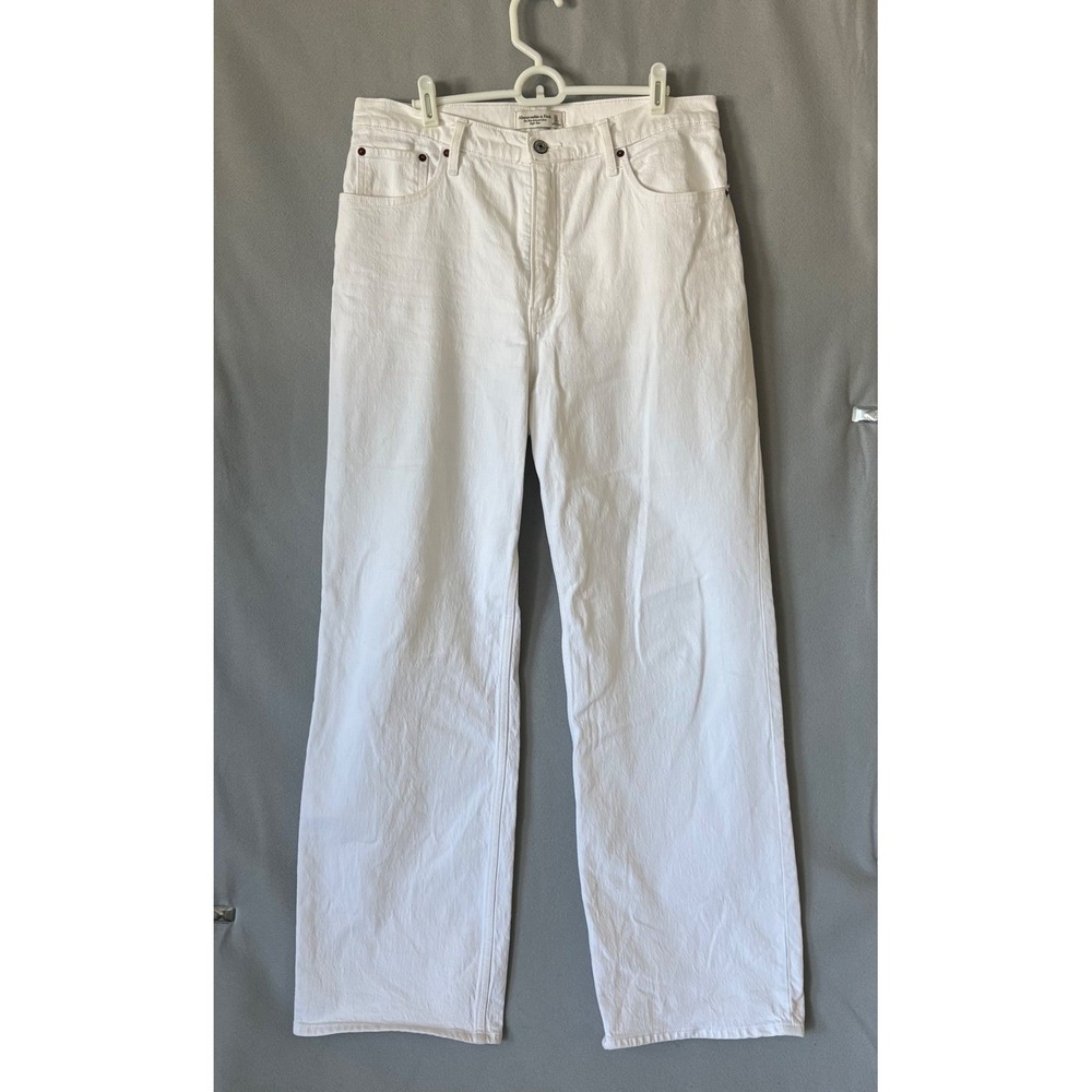 Abercrombie & Fitch 90s Relaxed High Rise White Denim Jeans Stretch Size 31 12R